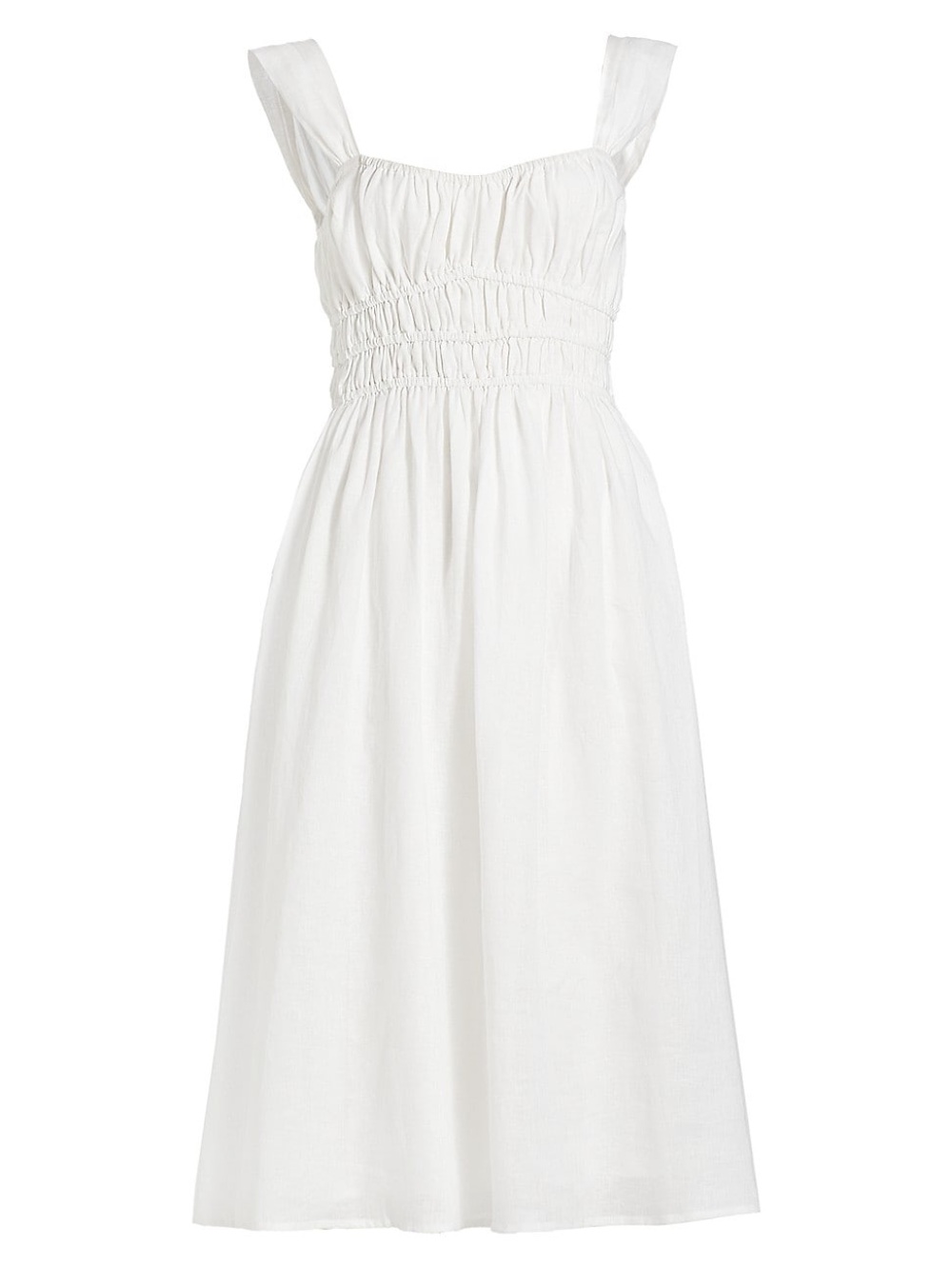 Faithfull the Brand White Smocked Midi Dress